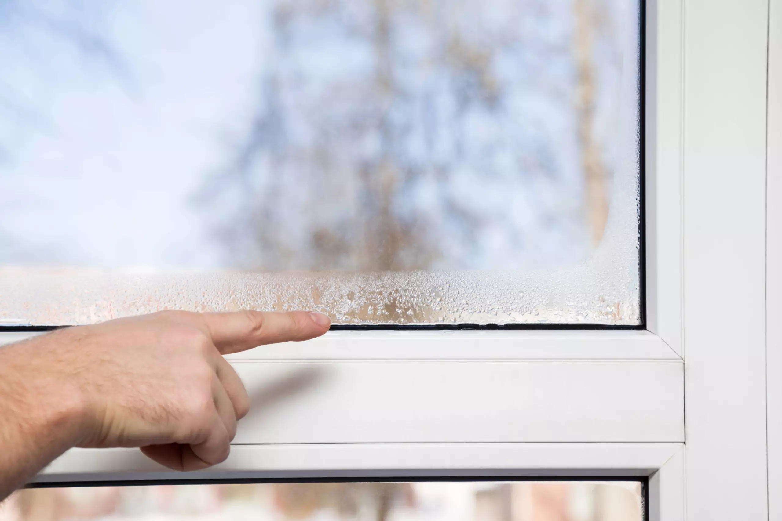 moisture or fog trapped between the panes of a double-glazed window