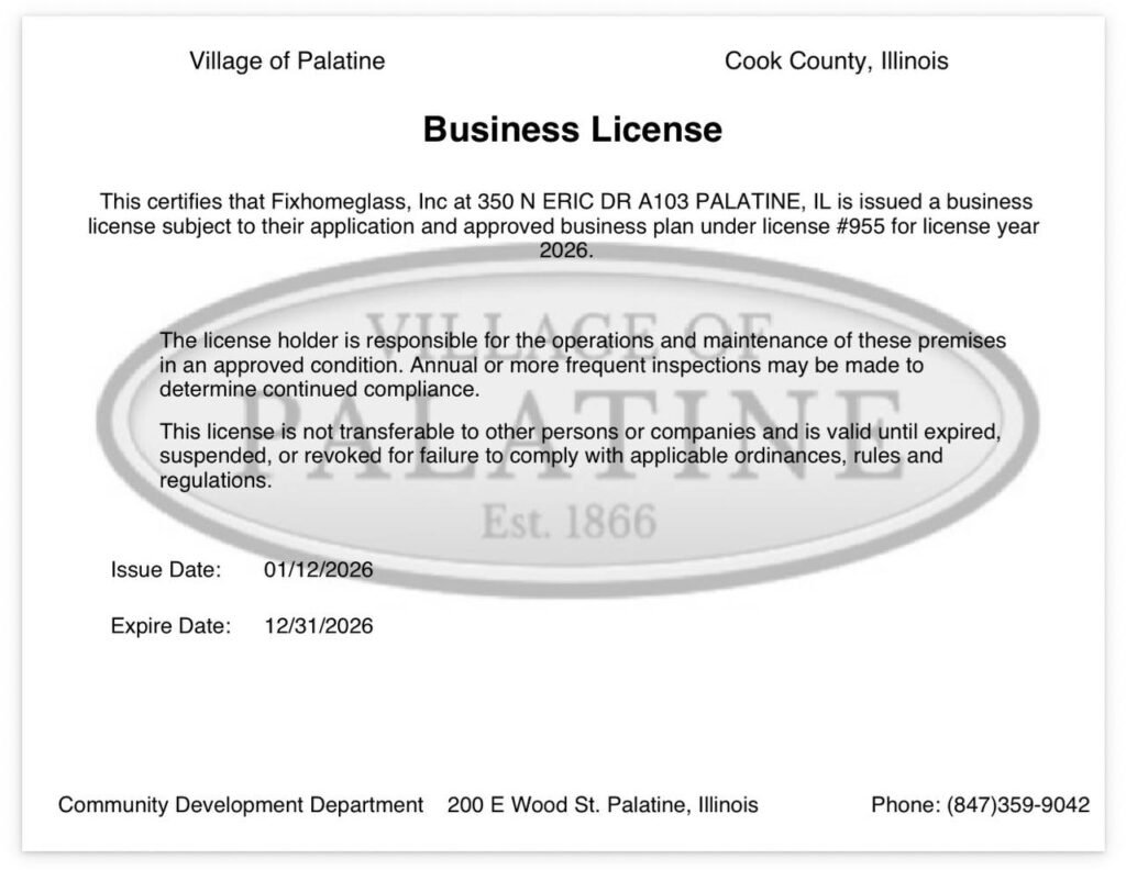Business License Fixhomeglass