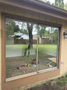 Sliding patio door glass replacement project in Roselle IL